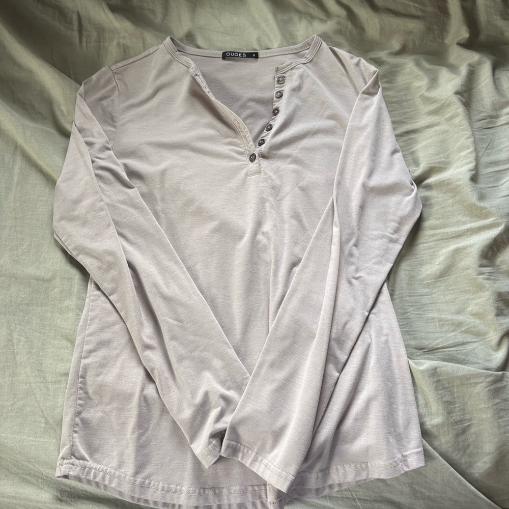 Guess Heather Gray Buttoned Henley Top